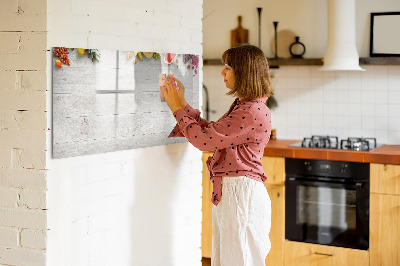 Magnetic board for writing Fruits on the table