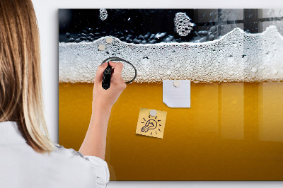 Magnetic writing board Close-up of beer