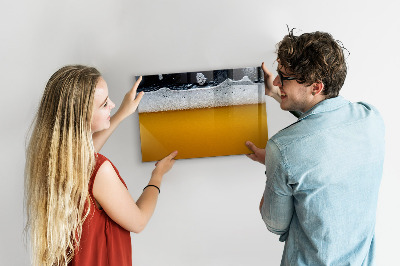 Magnetic writing board Close-up of beer