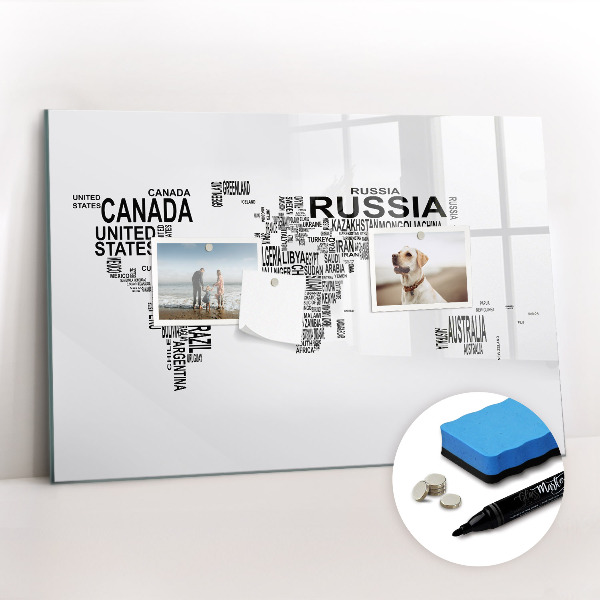 Magnetic board for drawing Continents made of letters