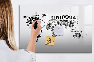 Magnetic erase board Continents made of letters