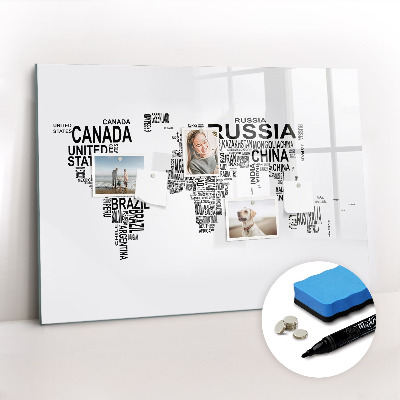 Magnetic erase board Continents made of letters