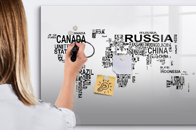 Magnetic erase board Continents made of letters