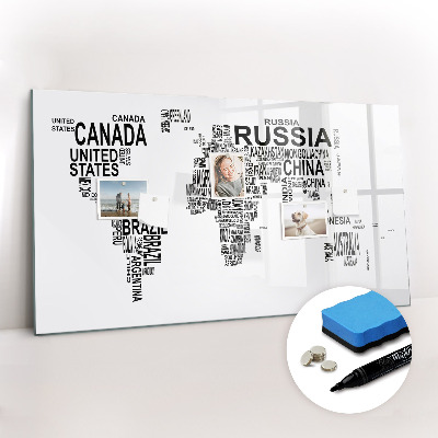 Magnetic erase board Continents made of letters