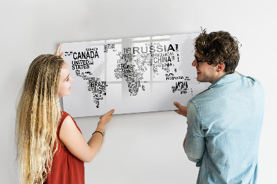 Magnetic erase board Continents made of letters