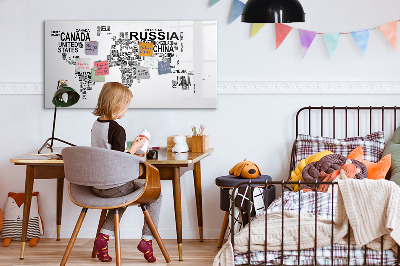 Magnetic erase board Continents made of letters
