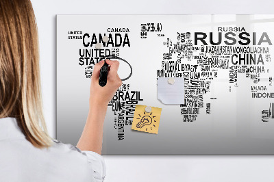 Magnetic erase board Continents made of letters