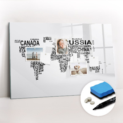 Magnetic erase board Continents made of letters