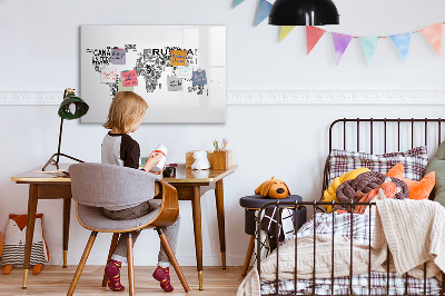Magnetic erase board Continents made of letters