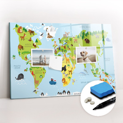 Magnetic writing board World map with animals
