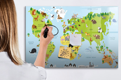 Magnetic writing board World map with animals