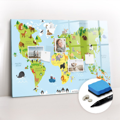 Magnetic writing board World map with animals