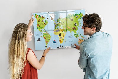 Magnetic writing board World map with animals