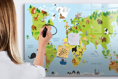 Magnetic writing board World map with animals