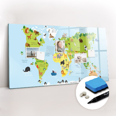 Magnetic writing board World map with animals