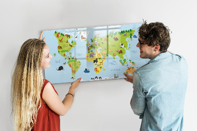 Magnetic writing board World map with animals