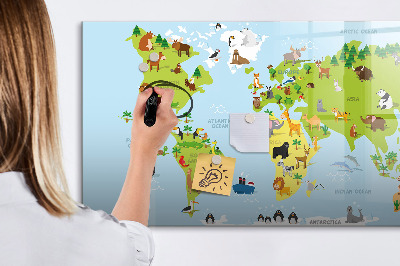 Magnetic writing board World map with animals
