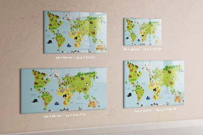 Magnetic writing board World map with animals