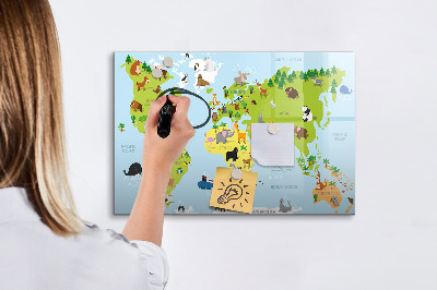 Magnetic writing board World map with animals
