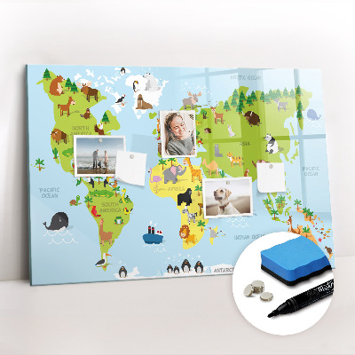 Magnetic writing board World map with animals