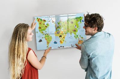 Magnetic writing board World map with animals