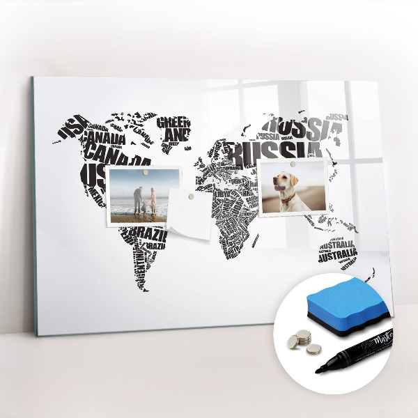 Magnetic writing board World map with captions