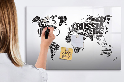 Magnetic writing board World map with inscriptions