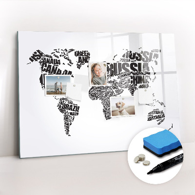 Magnetic writing board World map with captions