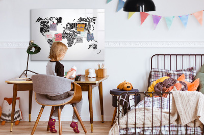 Magnetic writing board World map with captions