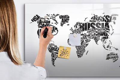 Magnetic writing board World map with captions