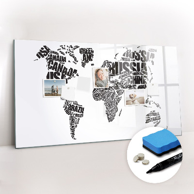 Magnetic writing board World map with captions