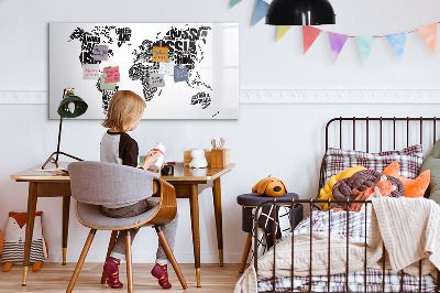 Magnetic writing board World map with captions