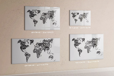 Magnetic writing board World map with inscriptions