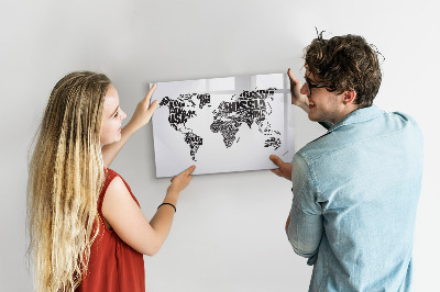 Magnetic writing board World map with captions