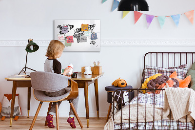 Magnetic writing board World map with captions