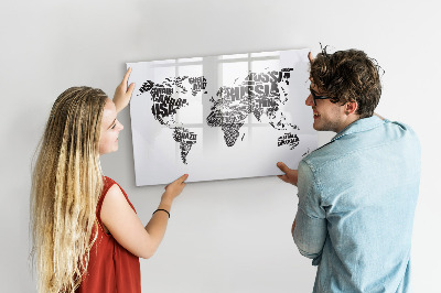 Magnetic writing board World map with inscriptions