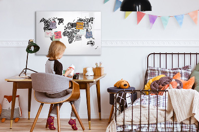 Magnetic writing board World map with captions