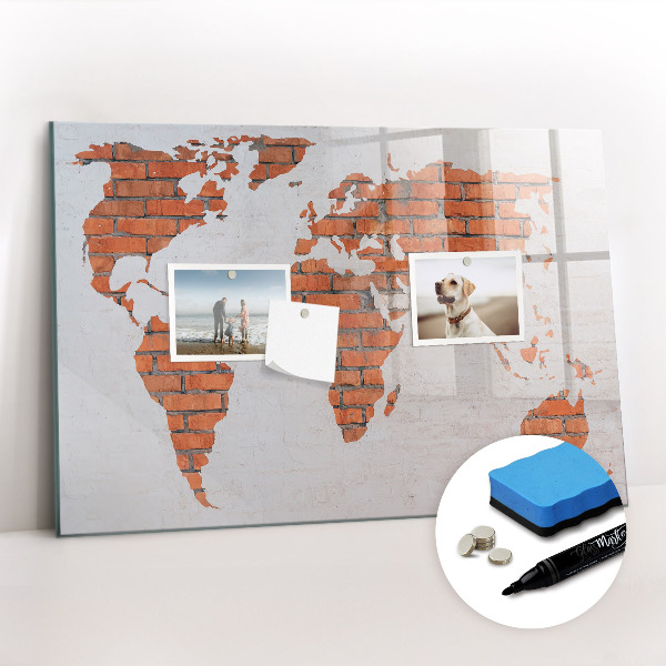 Magnetic writing board Brick world map