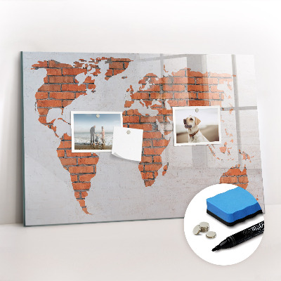 Magnetic writing board Brick world map