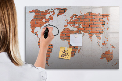 Magnetic writing board Brick world map