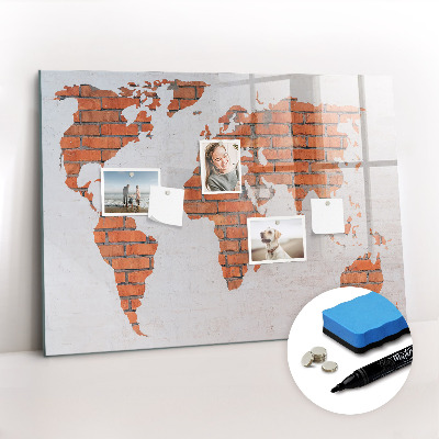 Magnetic writing board Brick world map