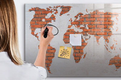Magnetic writing board Brick world map