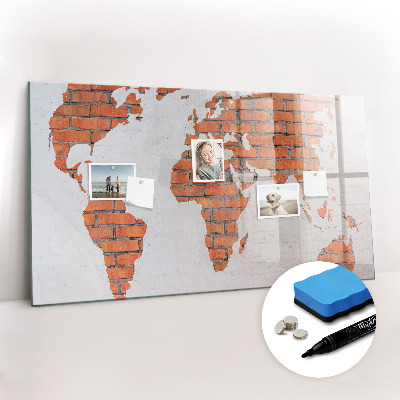 Magnetic writing board Brick world map