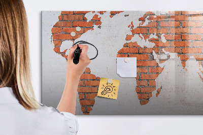 Magnetic writing board Brick world map