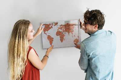 Magnetic writing board Brick world map