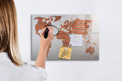 Magnetic writing board Brick world map