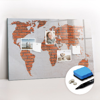 Magnetic writing board Brick world map