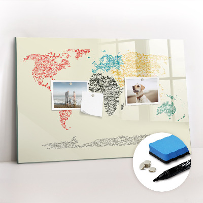 Magnetic writing board World map made of letters