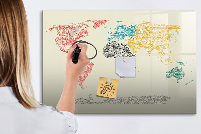 Magnetic writing board World map made of letters