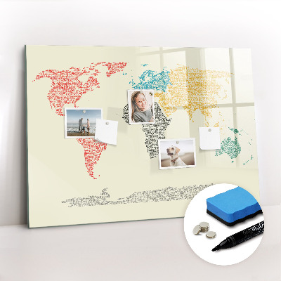 Magnetic writing board World map made of letters